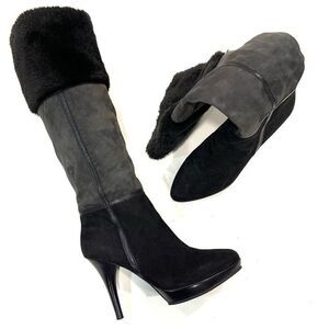 B. MAKOWSKY Tall Suede / Fur Trim Boots (Sz 8.5)